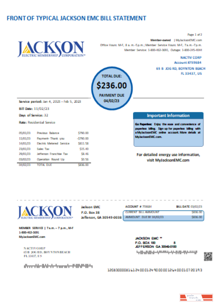 Georgia JACKSON EMC utility business bill, page 1 SCR PSD template